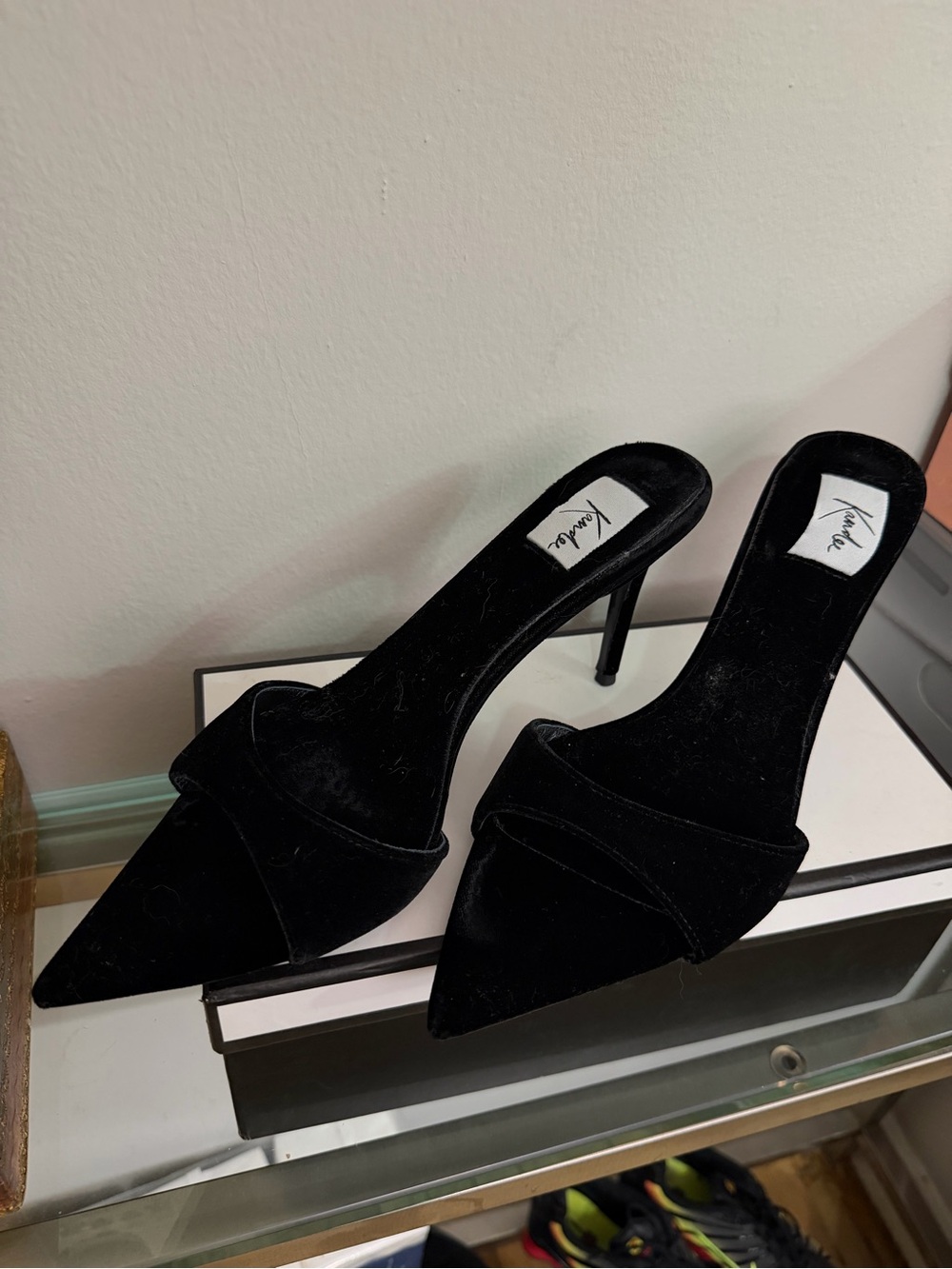 Elegant Black Pointed Mule Heels with Twisted Strap